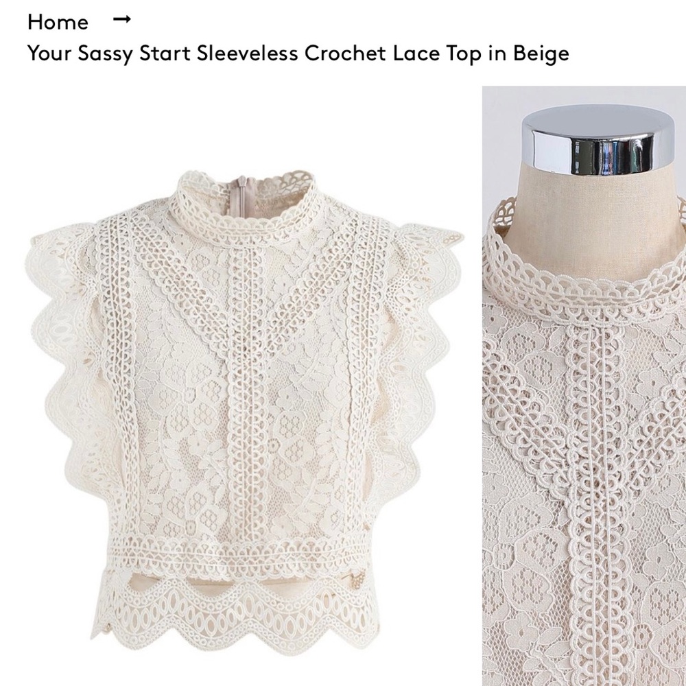Crochet sleeveless lace top in white